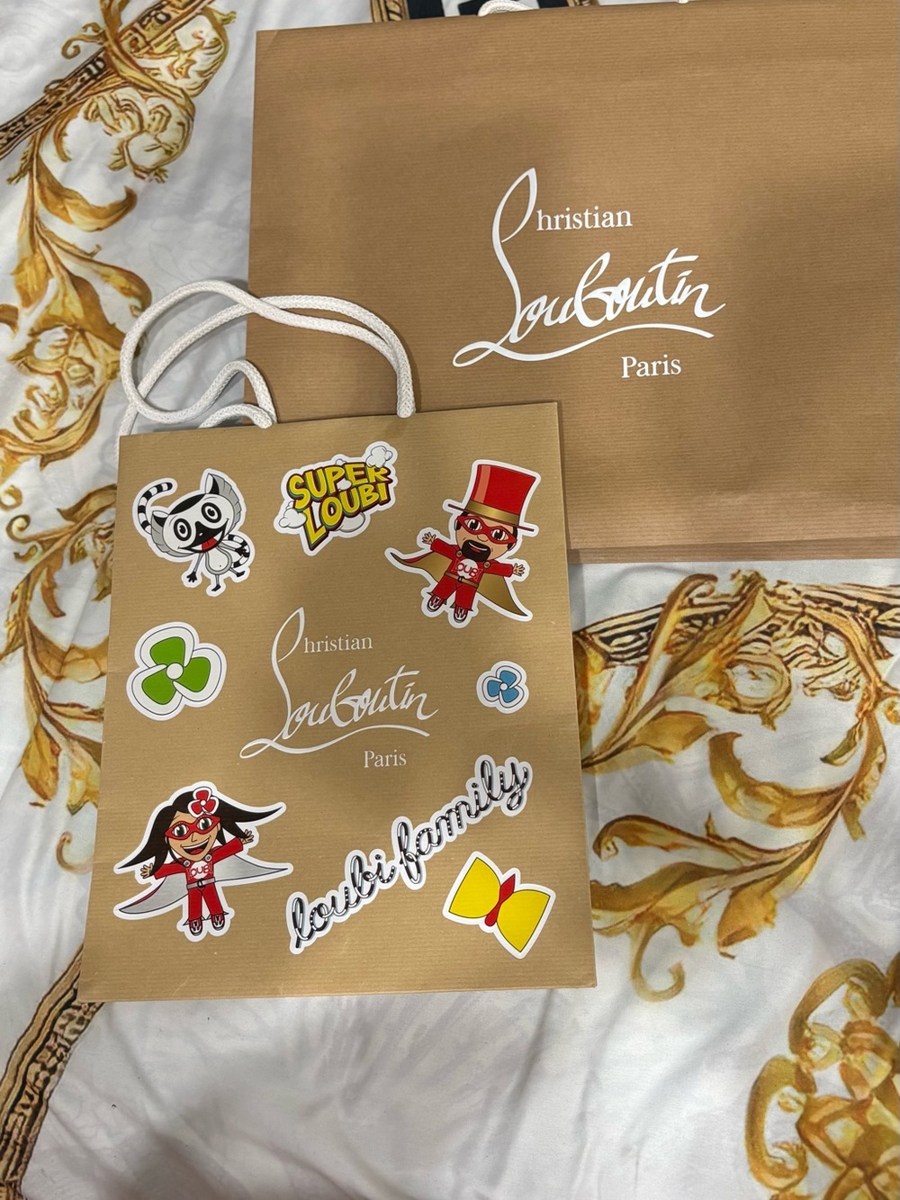 Christian Louboutin Tan Tote with Colorful Sticker Accents